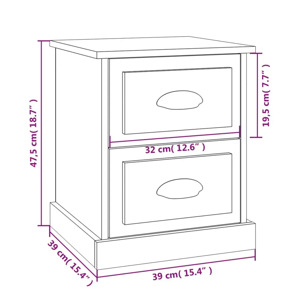 White Bedside Table 2 Drawer Nightstand Storage Organizer Multifunctional Furniture