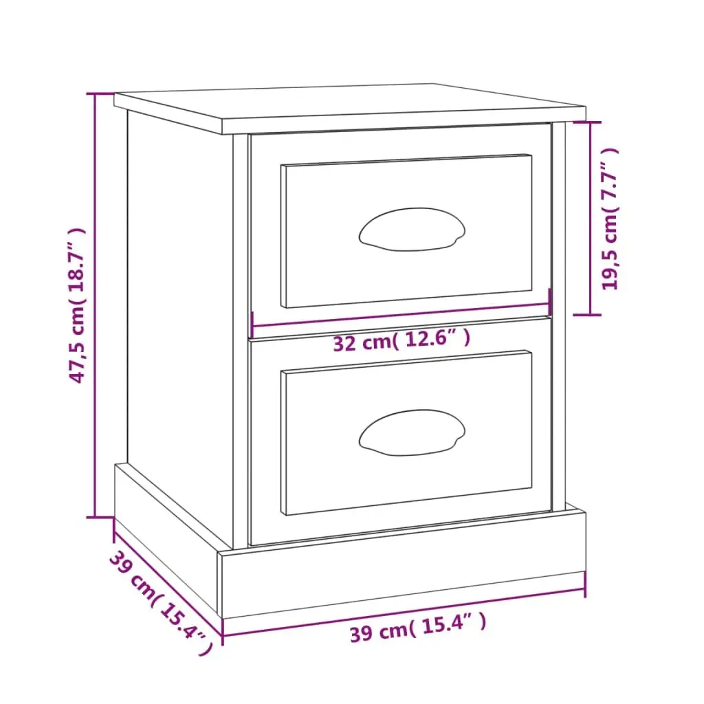Bedside Cabinets Brown 39x39x47.5 cm Engineered Wood 2 Drawers Storage