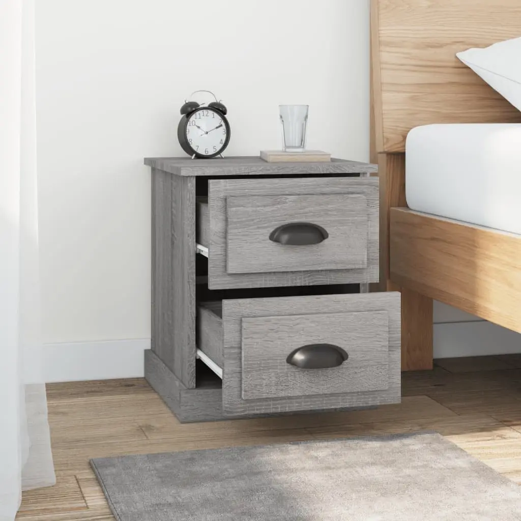 Bedside Cabinet Grey 39x39x47.5cm 2 Drawer Storage Nightstand