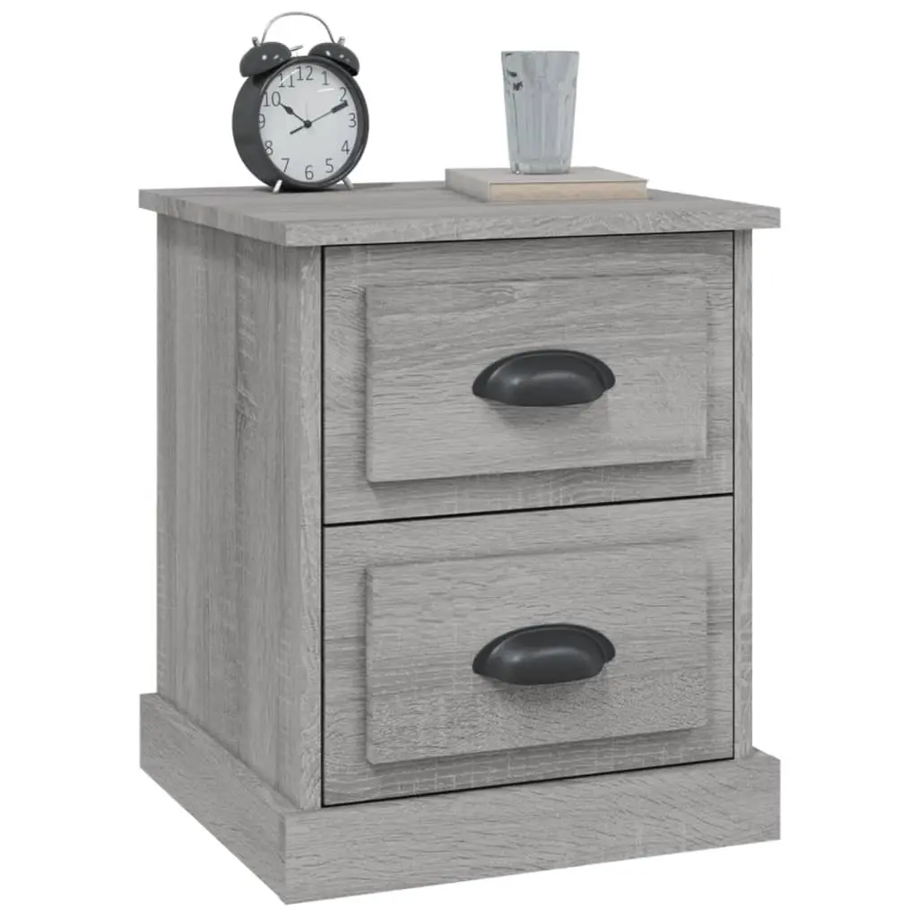 Bedside Cabinet Grey 39x39x47.5cm 2 Drawer Storage Nightstand