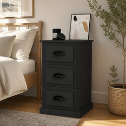 Concise Black Bedside Cabinet with 3 Drawers