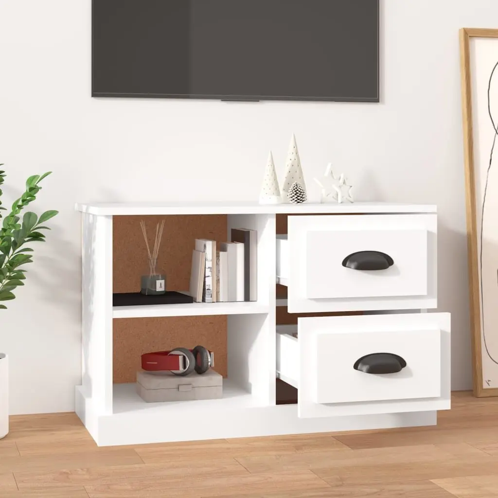 TV Cabinet White Engineered Wood 2 Drawers 2 Open Compartments