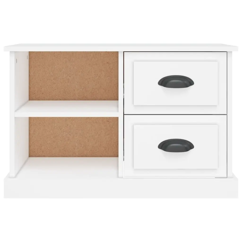 TV Cabinet White Engineered Wood 2 Drawers 2 Open Compartments