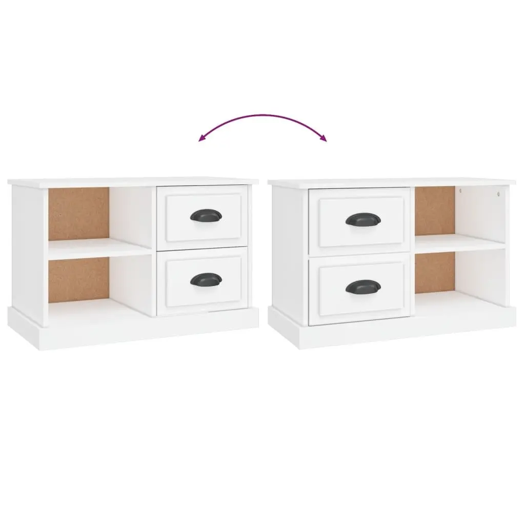 TV Cabinet White Engineered Wood 2 Drawers 2 Open Compartments