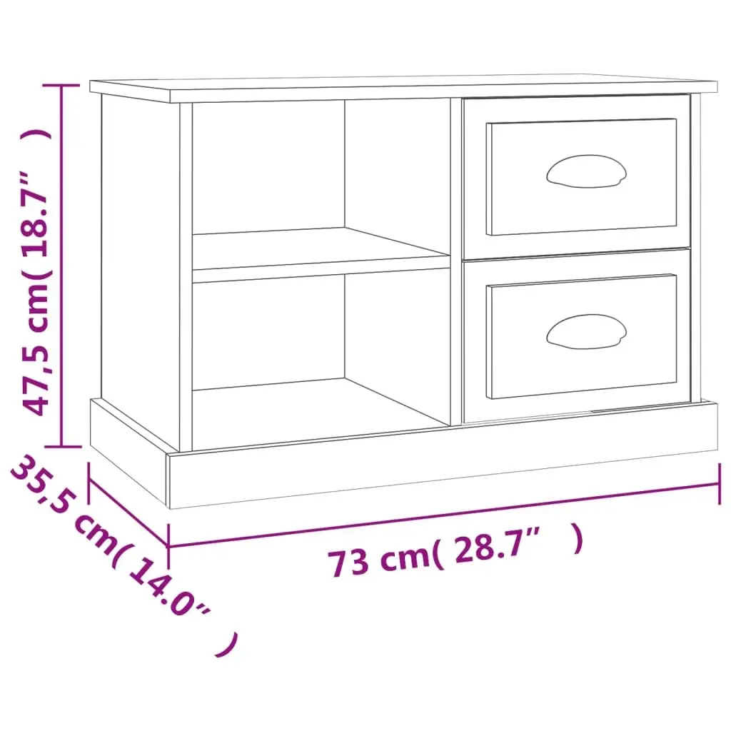 TV Cabinet White Engineered Wood 2 Drawers 2 Open Compartments