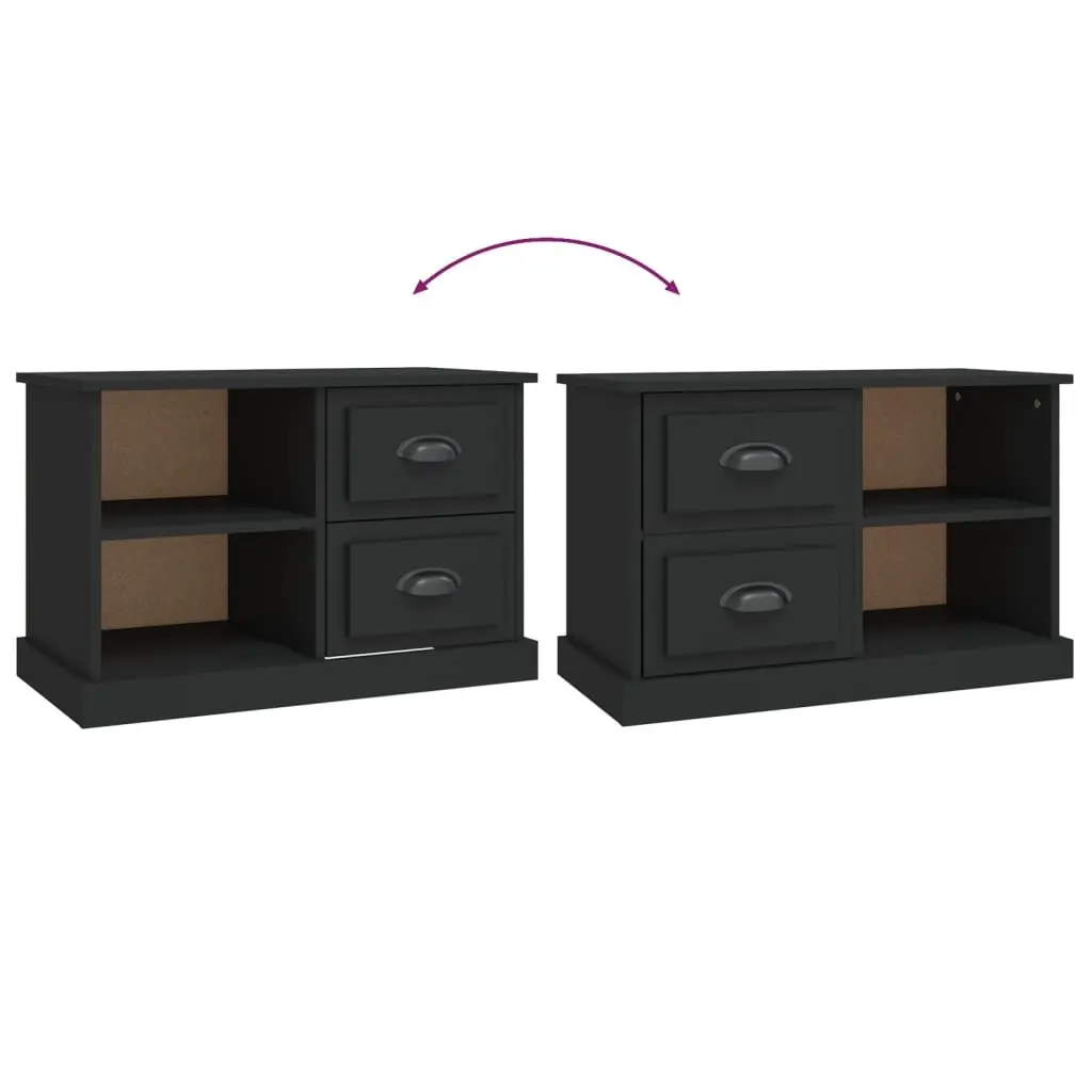 Black TV Cabinet Engineered Wood 73 x 35.5 x 47.5 cm with 2 Drawers and Open Compartments for Storage and Display