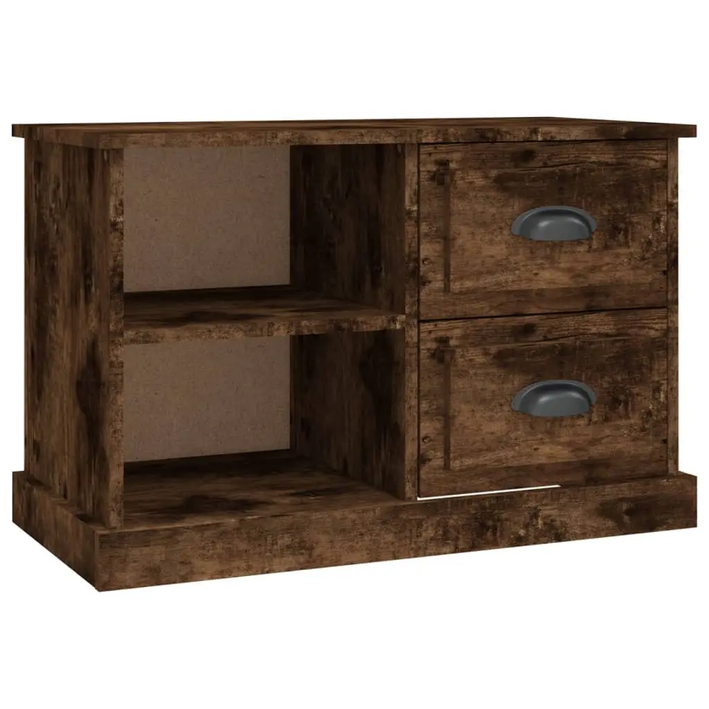 TV Cabinet Brown Smoked Oak Storage Unit Drawers Open Compartments Living Room