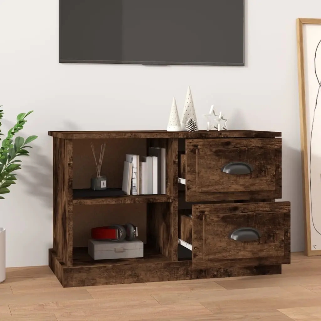 TV Cabinet Brown Smoked Oak Storage Unit Drawers Open Compartments Living Room