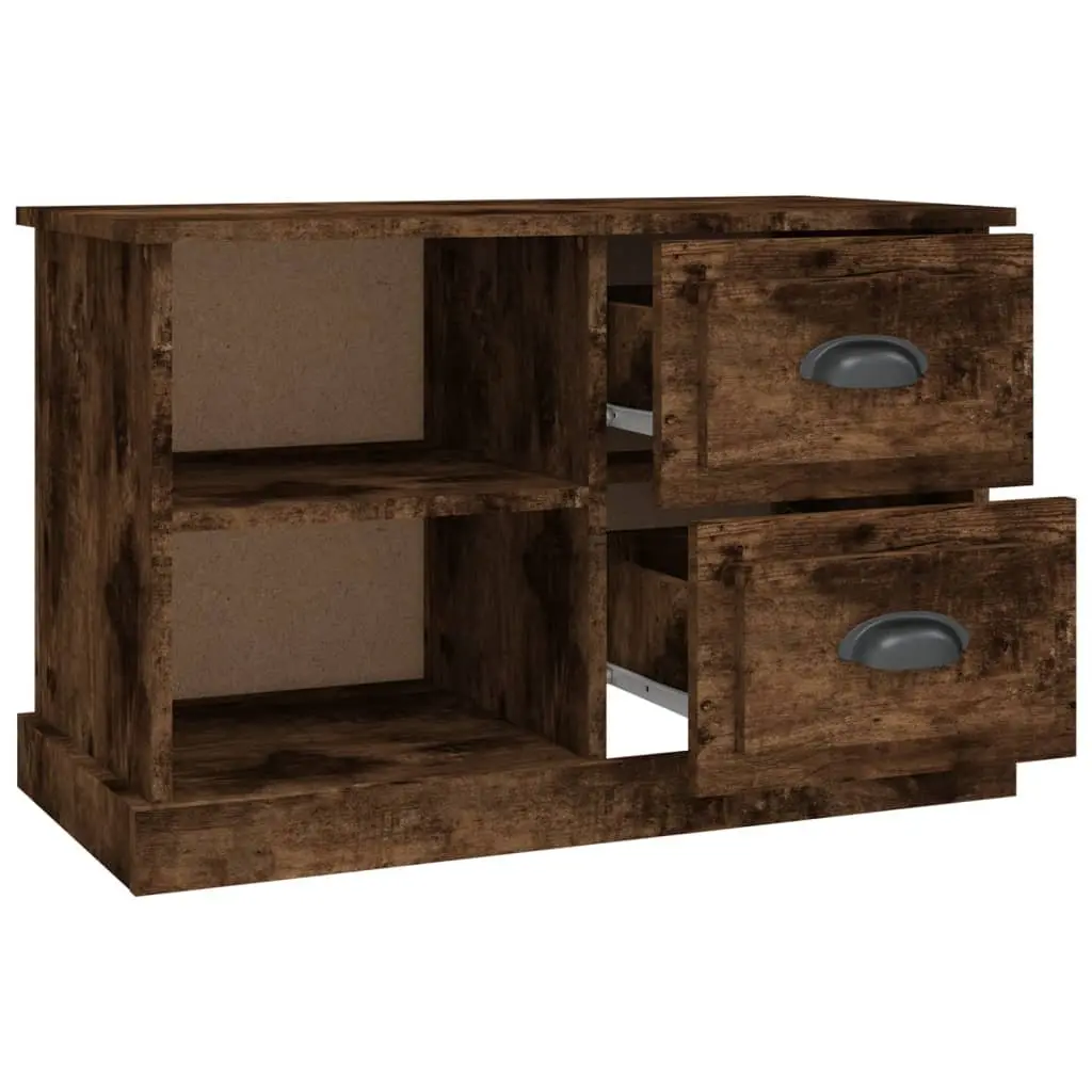 TV Cabinet Brown Smoked Oak Storage Unit Drawers Open Compartments Living Room