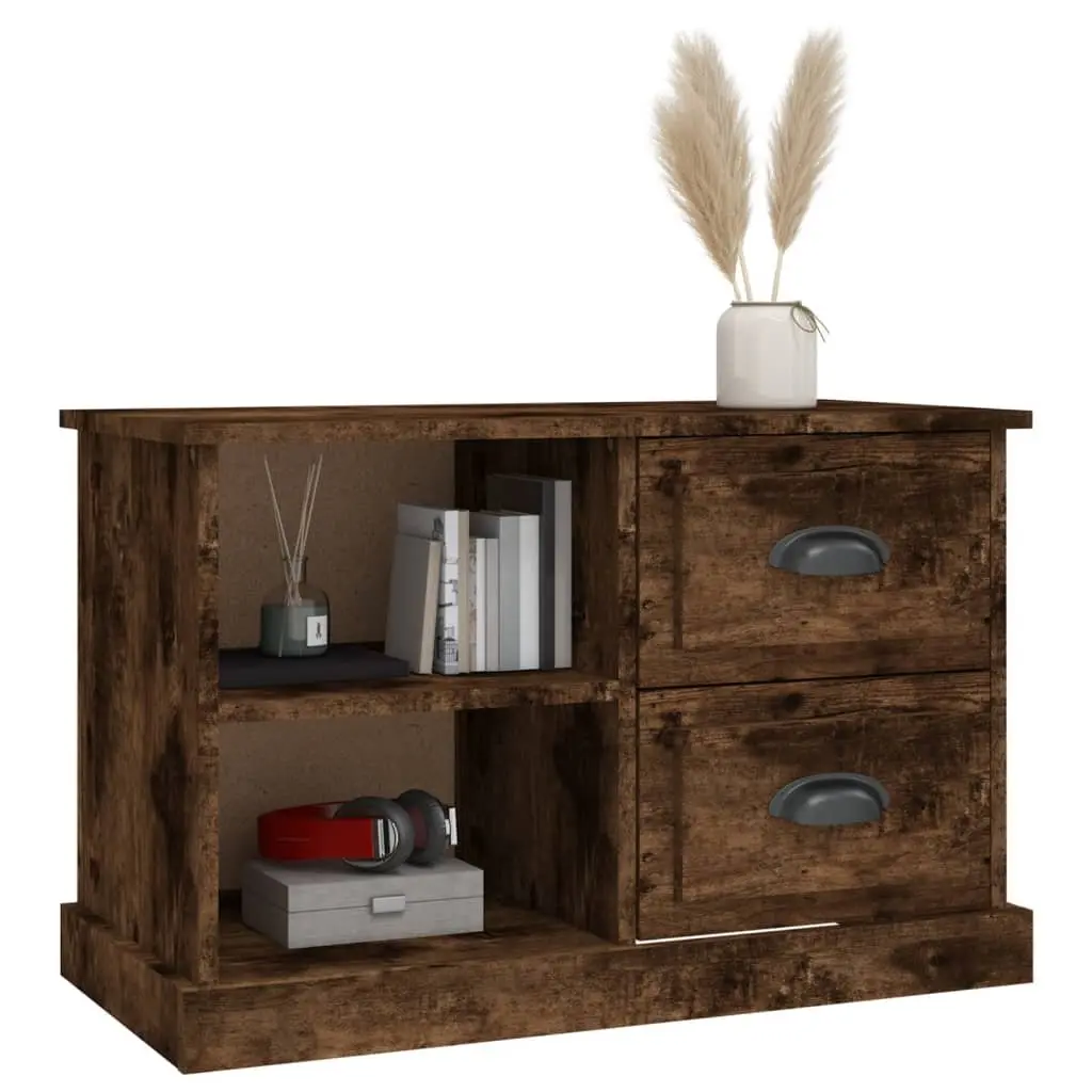 TV Cabinet Brown Smoked Oak Storage Unit Drawers Open Compartments Living Room