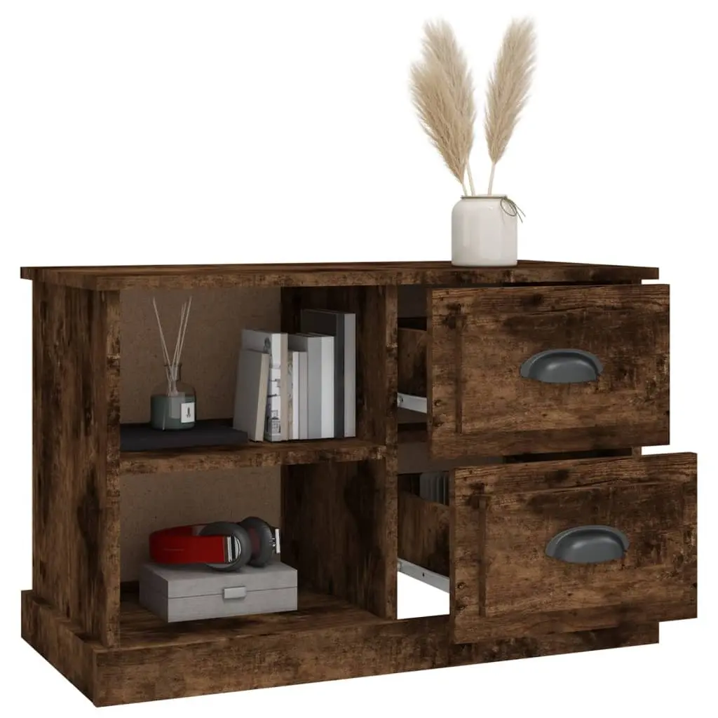 TV Cabinet Brown Smoked Oak Storage Unit Drawers Open Compartments Living Room