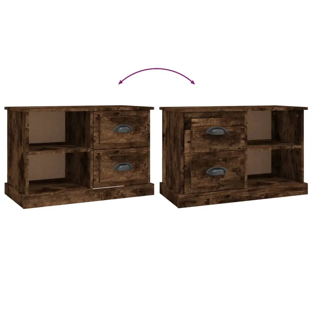 TV Cabinet Brown Smoked Oak Storage Unit Drawers Open Compartments Living Room