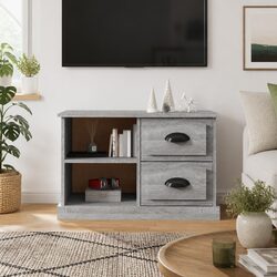 TV Cabinet Grey Sonoma Storage Unit with Drawers Open Compartments Engineered