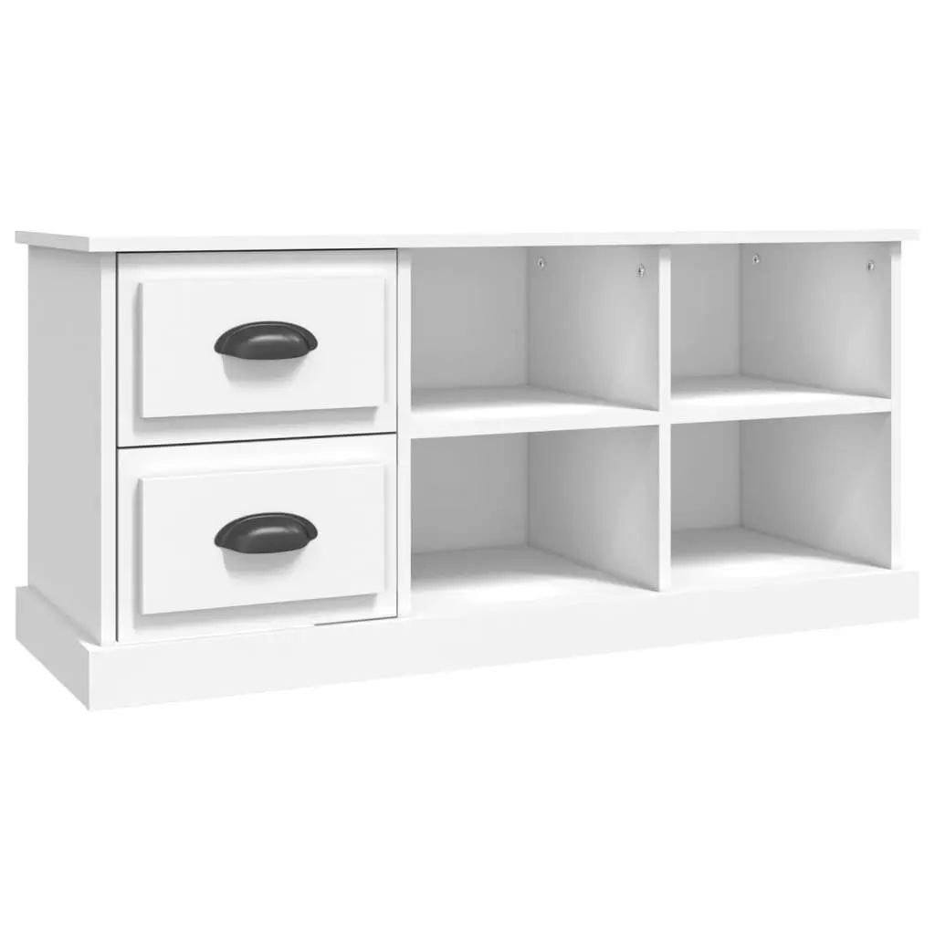 White TV Cabinet with Open Storage Space