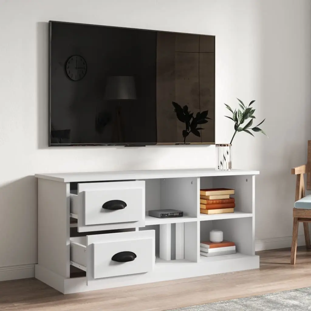 White TV Cabinet with Open Storage Space