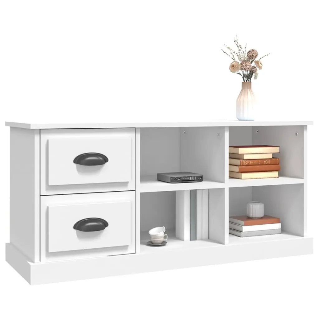White TV Cabinet with Open Storage Space