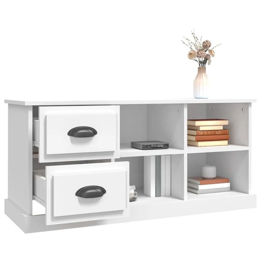 White TV Cabinet with Open Storage Space