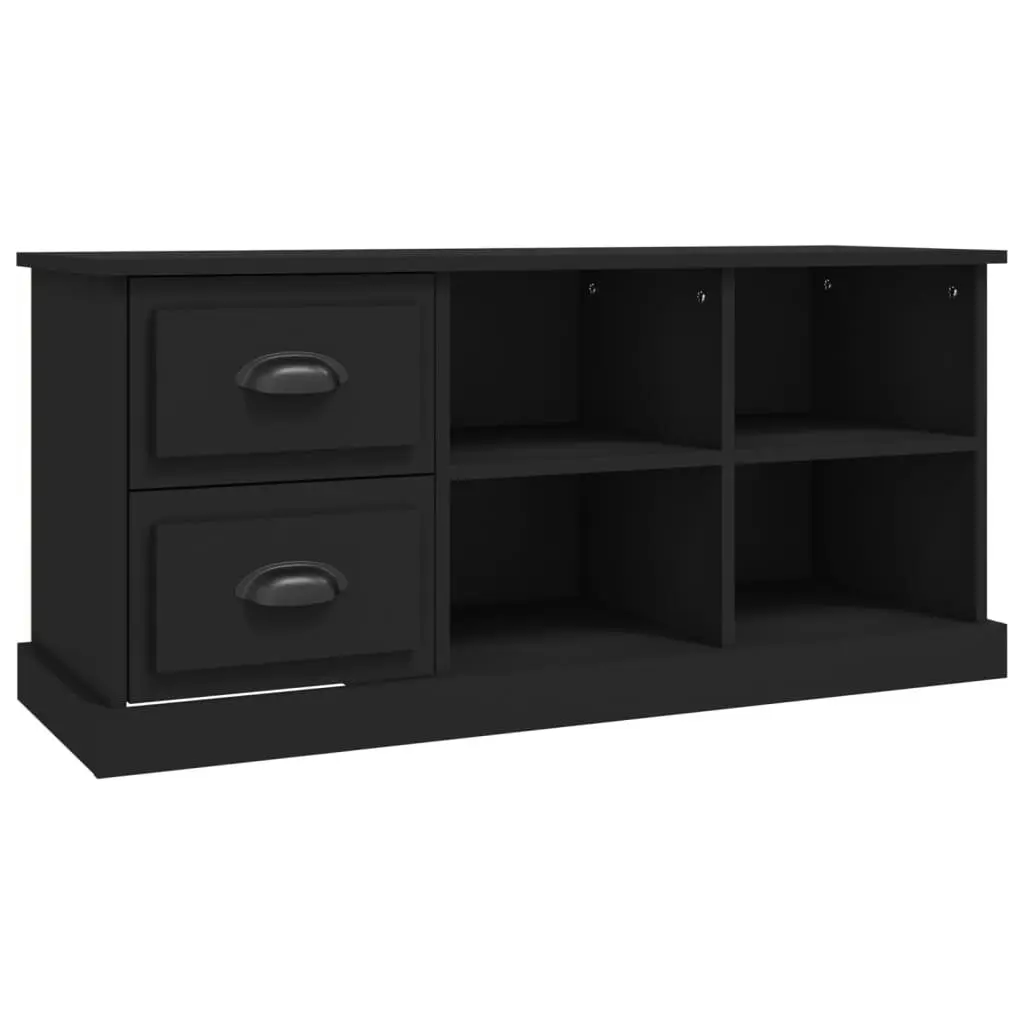 Black TV Cabinet Storage Unit with Drawers and Open Compartments 102x35.5x47.5cm Engineered Wood