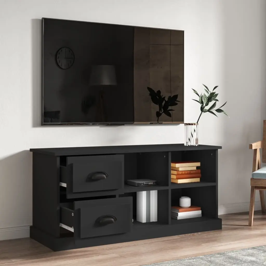 Black TV Cabinet Storage Unit with Drawers and Open Compartments 102x35.5x47.5cm Engineered Wood