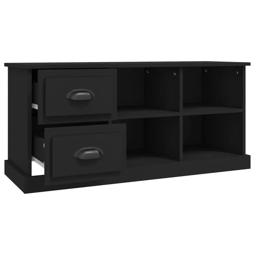 Black TV Cabinet Storage Unit with Drawers and Open Compartments 102x35.5x47.5cm Engineered Wood