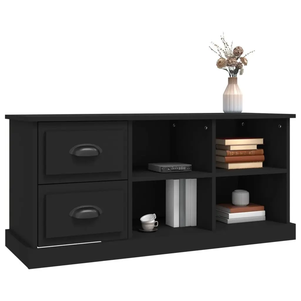 Black TV Cabinet Storage Unit with Drawers and Open Compartments 102x35.5x47.5cm Engineered Wood