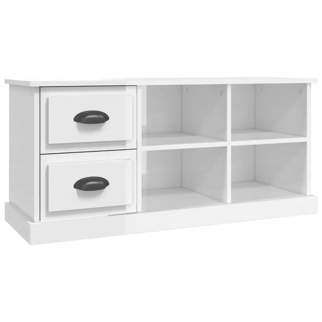TV Cabinet High Gloss White Storage Unit 2 Drawers 4 Compartments Living Room