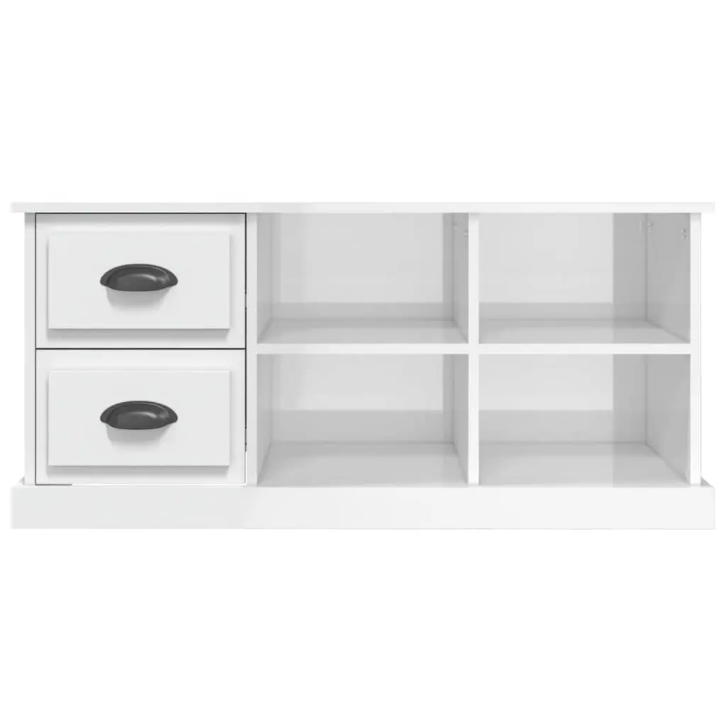 TV Cabinet High Gloss White Storage Unit 2 Drawers 4 Compartments Living Room