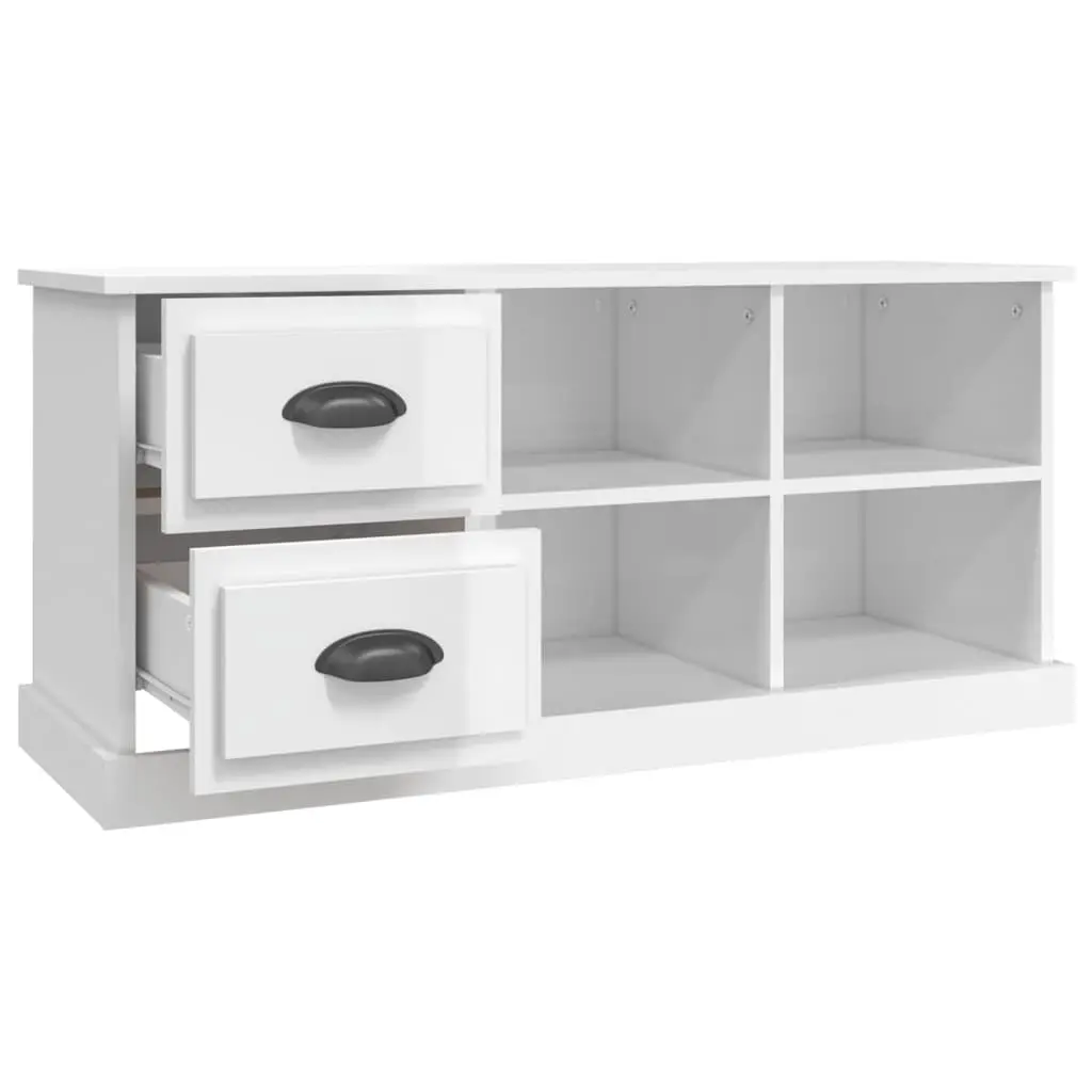 TV Cabinet High Gloss White Storage Unit 2 Drawers 4 Compartments Living Room