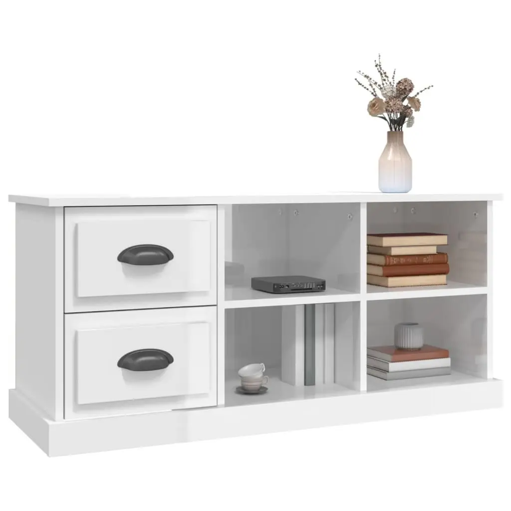 TV Cabinet High Gloss White Storage Unit 2 Drawers 4 Compartments Living Room
