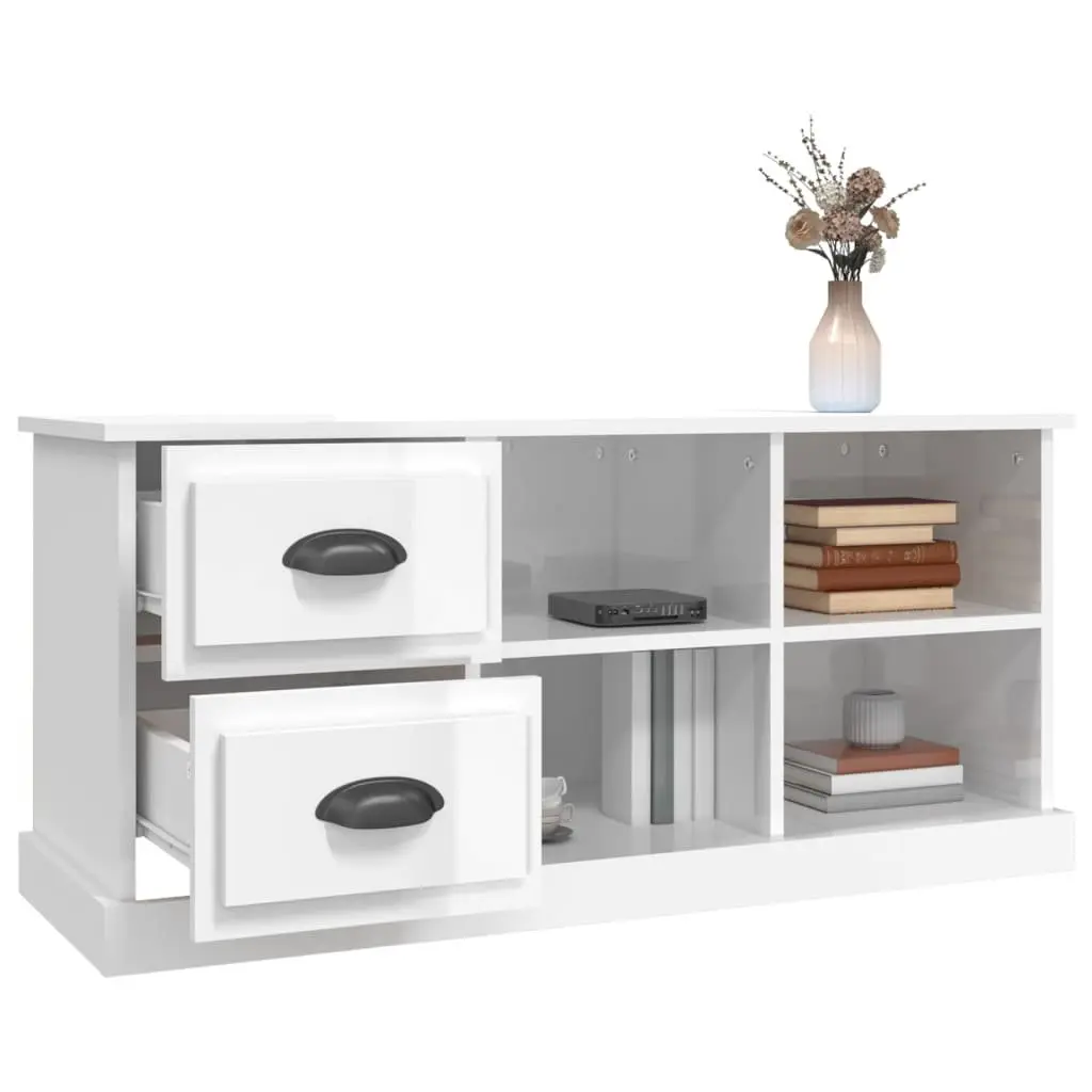 TV Cabinet High Gloss White Storage Unit 2 Drawers 4 Compartments Living Room