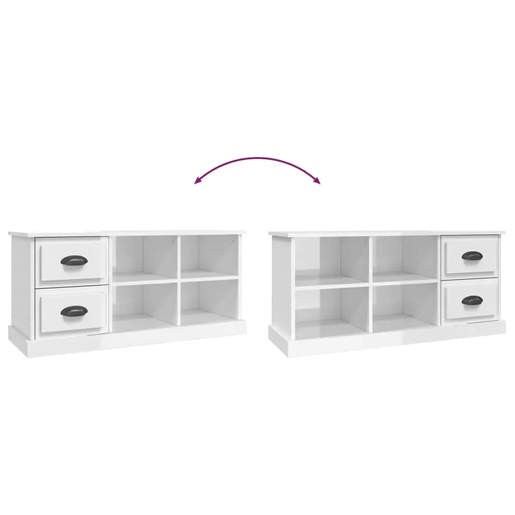 TV Cabinet High Gloss White Storage Unit 2 Drawers 4 Compartments Living Room