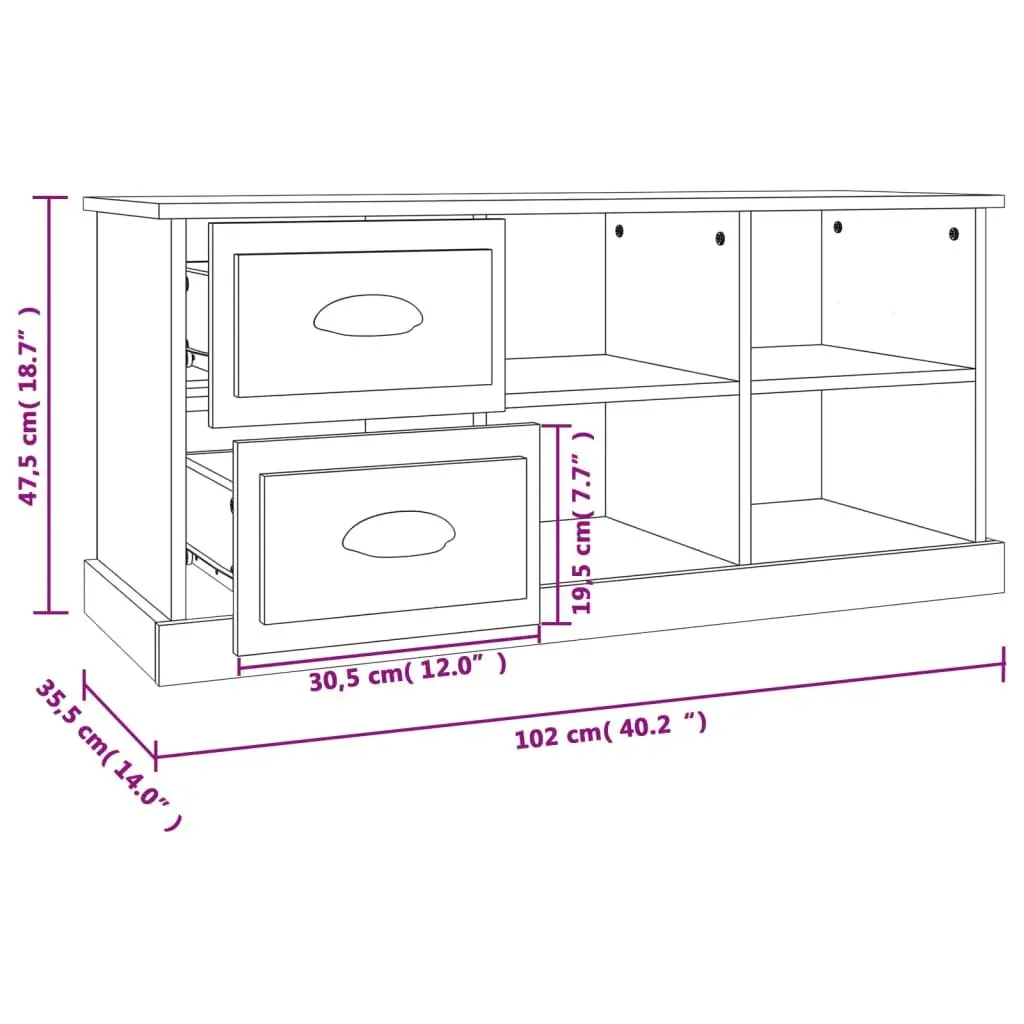 TV Cabinet High Gloss White Storage Unit 2 Drawers 4 Compartments Living Room