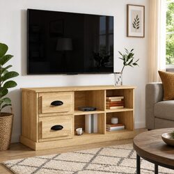 Brown Engineered Wood TV Cabinet with Open Compartments