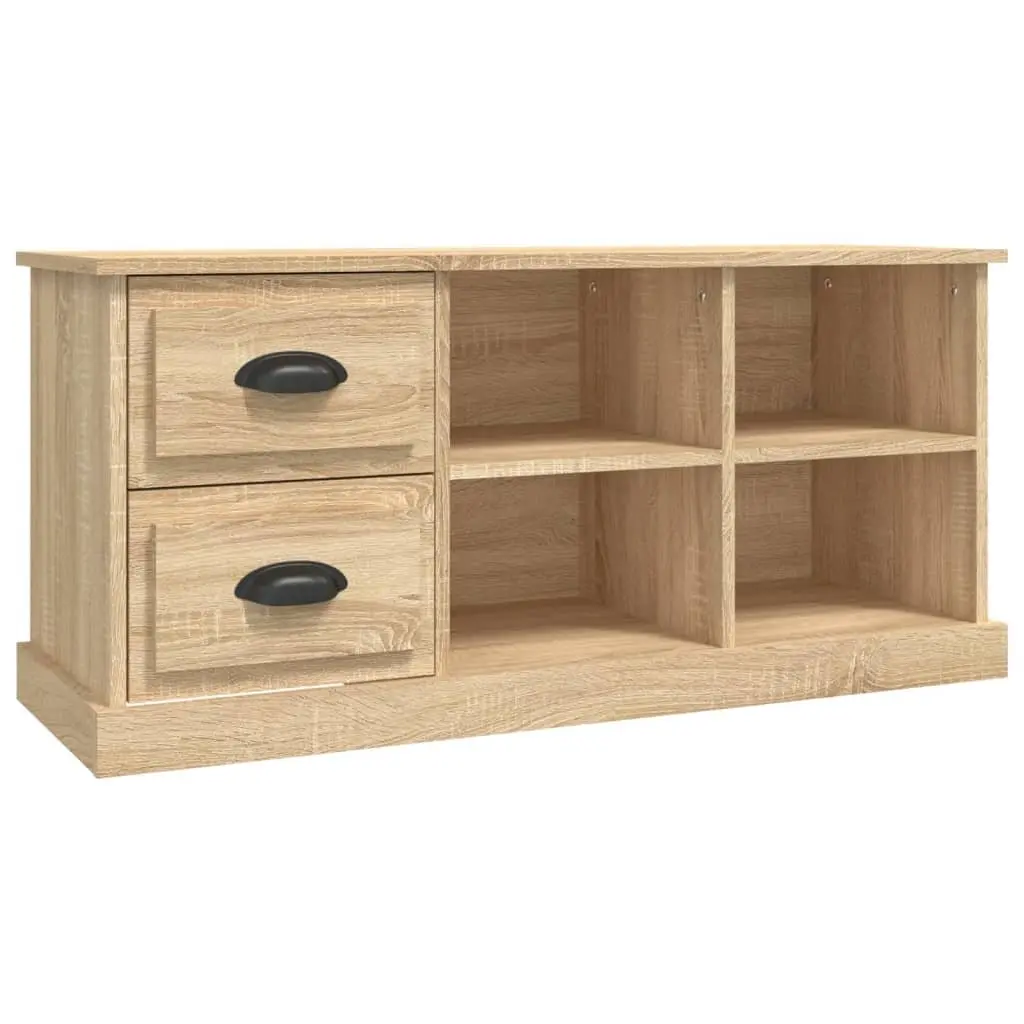 Engineered Wood TV Cabinet Brown with 2 Drawers and 4 Open Compartments for Living Room Storage