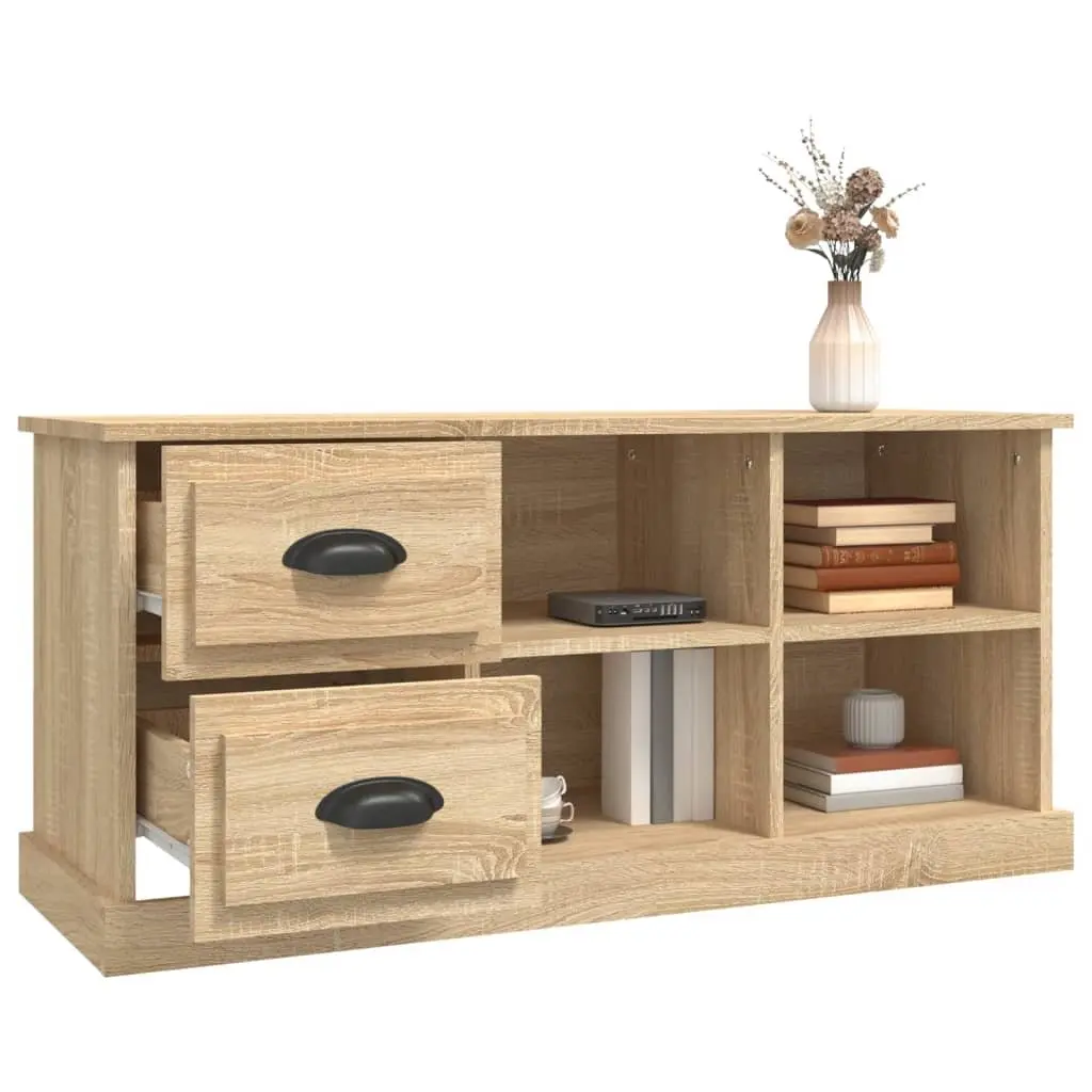 Engineered Wood TV Cabinet Brown with 2 Drawers and 4 Open Compartments for Living Room Storage