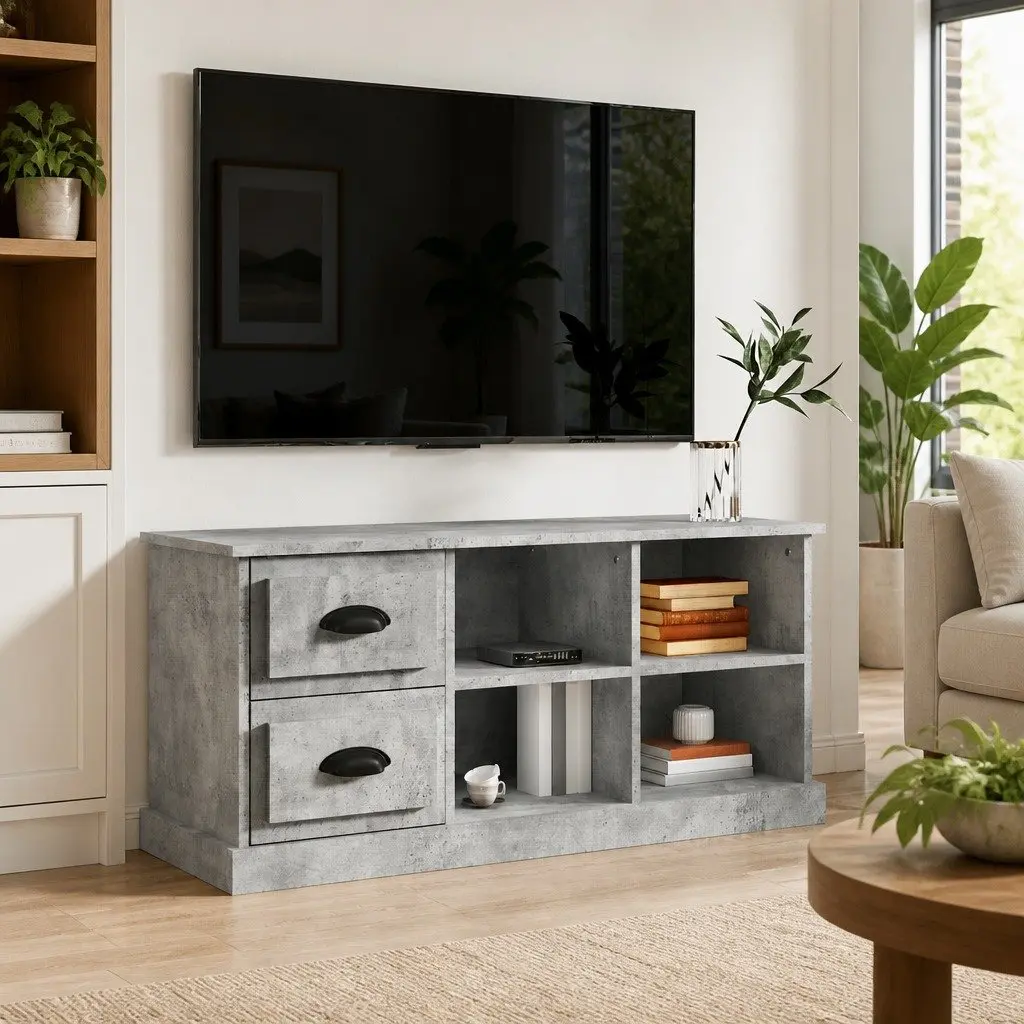 Grey TV Cabinet with Storage Drawers