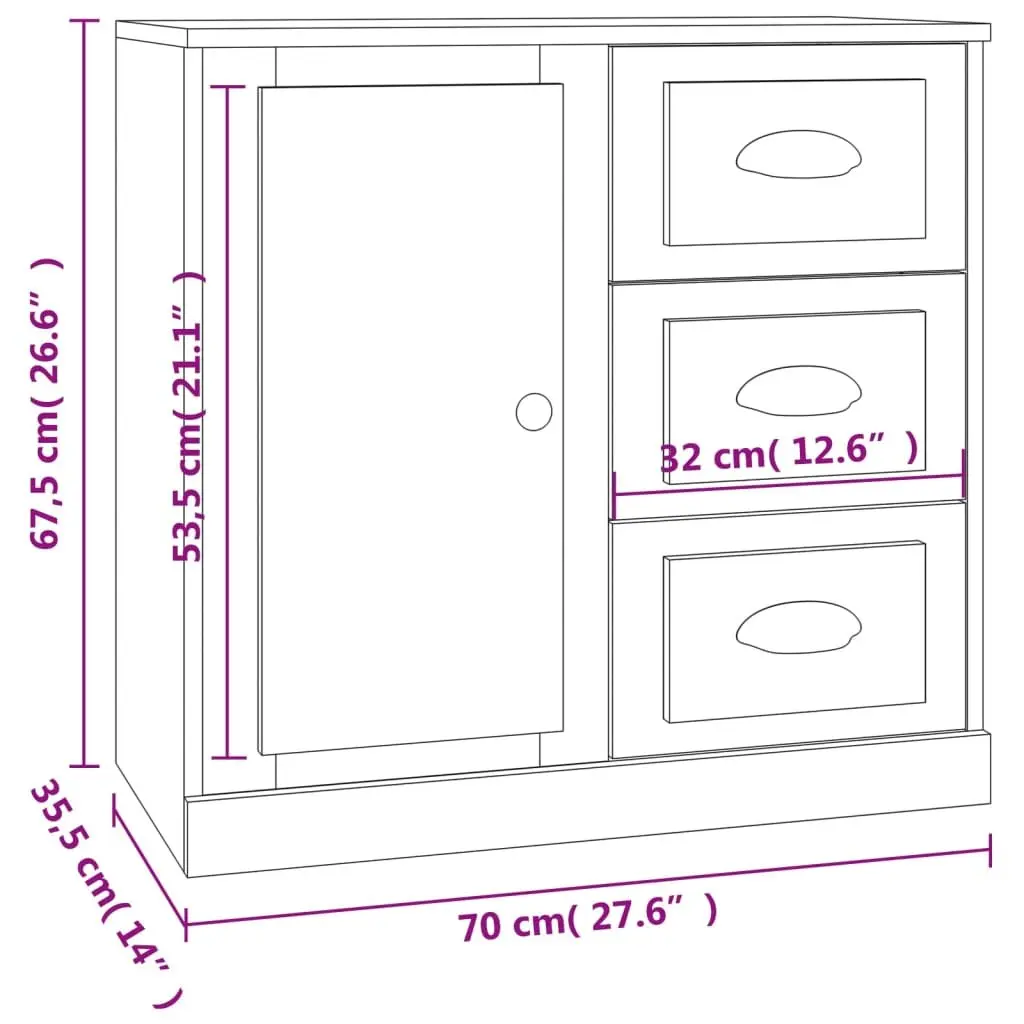 Sideboard White 70x35.5x67.5 cm Engineered Wood Storage Cabinet