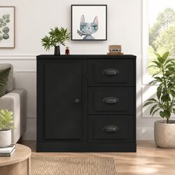 Black Sideboard Storage Cabinet Engineered Wood Buffet Display Furniture