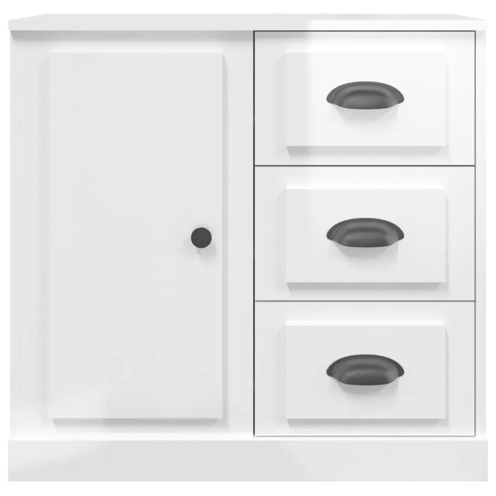 Sideboard White High Gloss Engineered Wood Storage Cabinet for Living Room