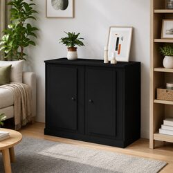 Black Engineered Wood Sideboards Set of 2 Storage Cabinet Cupboard Furniture