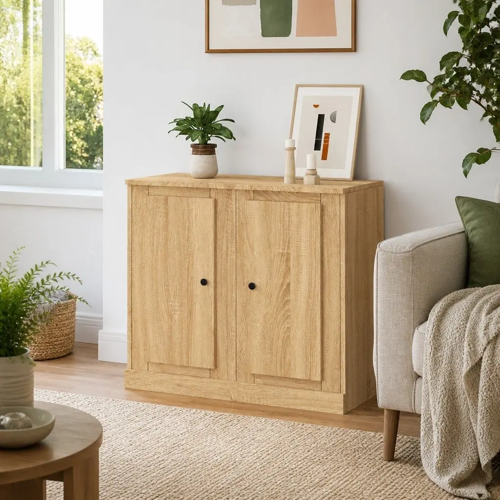 Brown Engineered Wood Sideboards Set of 2 Storage Cabinets Display Units