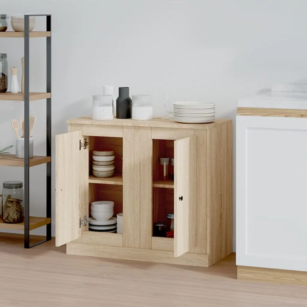 Brown Engineered Wood Sideboards Set of 2 Storage Cabinets Display Units