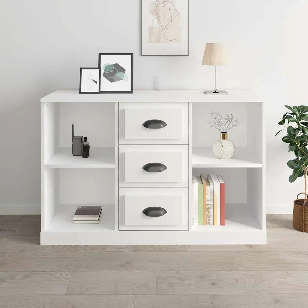 Sideboard White Engineered Wood Ample Storage Sturdy Top