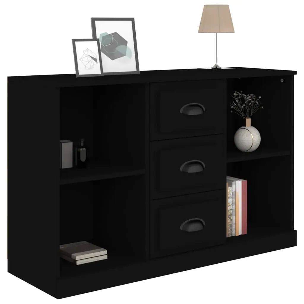 Black Sideboard Cabinet Engineered Wood Storage Furniture Home Buffet Display