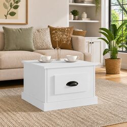High Gloss White Coffee Table with Drawer 50x50x35 cm