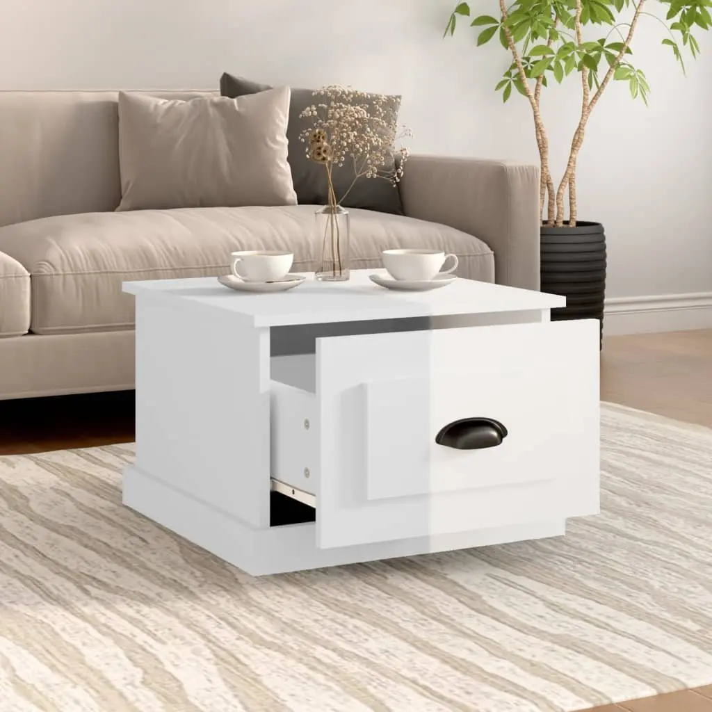 Coffee Table White High Gloss with Drawer Storage 50x50x35cm Engineered Wood Modern Accent Furniture