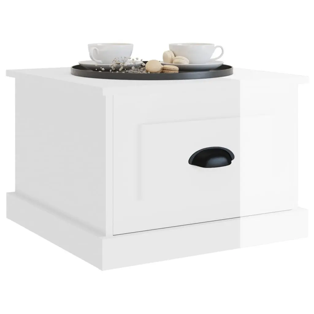 Coffee Table White High Gloss with Drawer Storage 50x50x35cm Engineered Wood Modern Accent Furniture