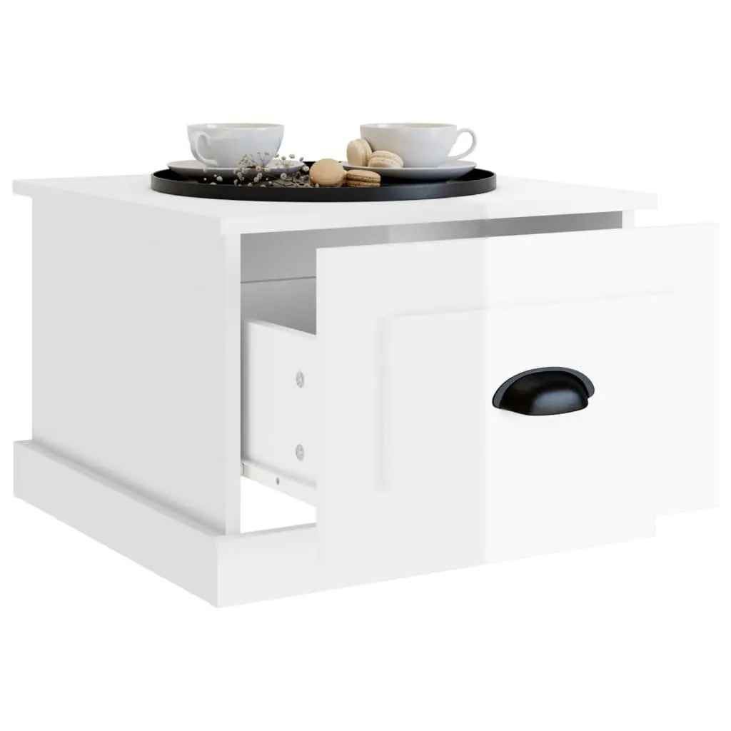 Coffee Table White High Gloss with Drawer Storage 50x50x35cm Engineered Wood Modern Accent Furniture