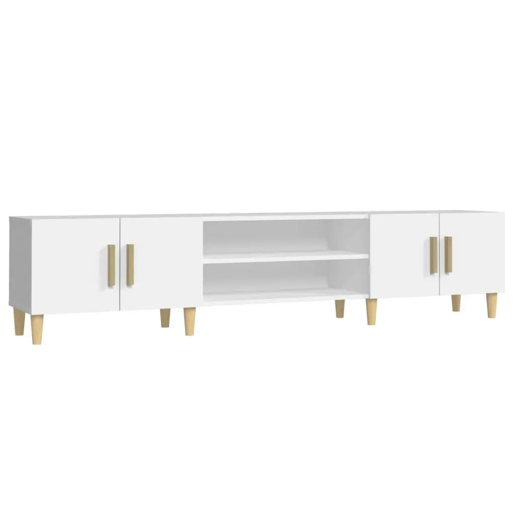 Engineered Wood TV Cabinet White 180x31.5x40cm 4 Doors 4 Compartments Storage Display Surface