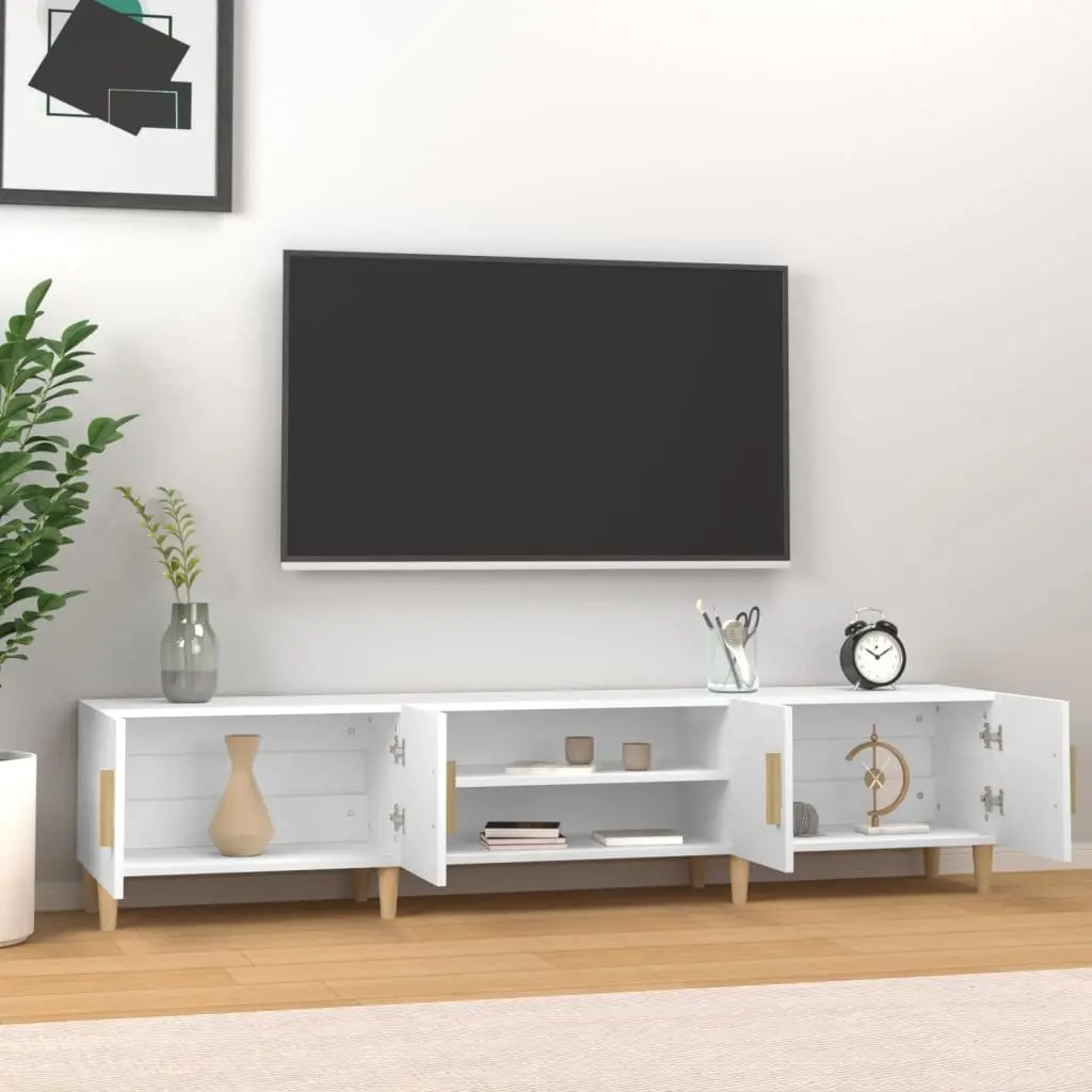Engineered Wood TV Cabinet White 180x31.5x40cm 4 Doors 4 Compartments Storage Display Surface